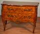 1920s Antique French Louis Xv Walnut & Satinwood Floral Inlaid Commode / Dresser