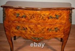 1920s Antique French Louis XV Walnut & Satinwood floral inlaid Commode / dresser
