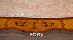 1920s Antique French Louis XV Walnut Satinwood inlay & Marble top coffee table