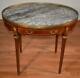 1920s Antique French Louis Xvi Walnut Satinwood Inlay Oval Marble Top Side Table