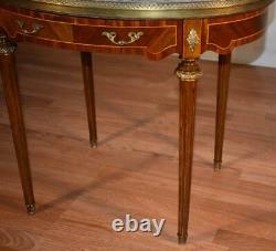 1920s Antique French Louis XVI Walnut Satinwood inlay Oval Marble top side table