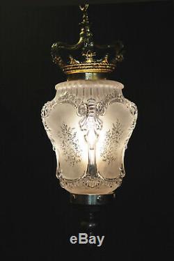 1920s French Louis XIV Versailles Style Bronze Moulded opalescent glass Lantern