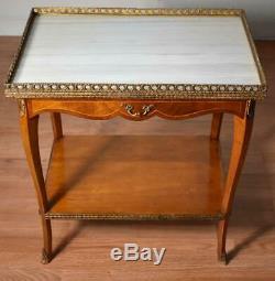 1920s French Louis XV satinwood white marble top applied Bronze side table