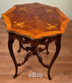 1920s Milano Furn. CO French Louis XV Walnut & satinwood inlaid center side table