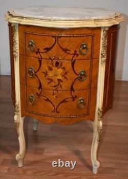 1920s Milano Furniture CO. French Louis XV Walnut inlaid marble top nightstands