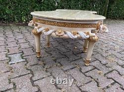 1930's Louis Xvi French Coffee / Cocktail Table in Lacquer Beech With Marble Top