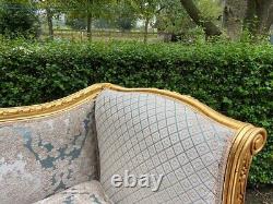 1940s French Louis XVI Style 5-Pcs Sofa and Chair Set in Patina Gold and Damask