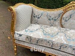 1940s French Louis XVI Style 5-Pcs Sofa and Chair Set in Patina Gold and Damask