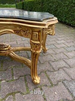 1940s French Louis XVI Style Coffee Table with green marble