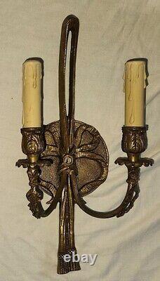 1940s Pair French Louis XVI Style Solid Brass Wall Candle Sconces by Lightolier