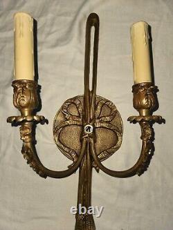 1940s Pair French Louis XVI Style Solid Brass Wall Candle Sconces by Lightolier