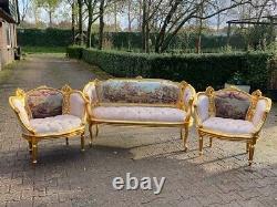 1950 French Louis XVI Corbeille Sofa and Bergere Chairs Set