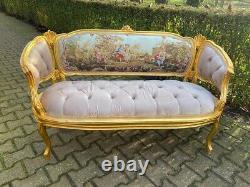 1950 French Louis XVI Corbeille Sofa and Bergere Chairs Set