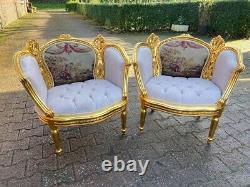 1950 French Louis XVI Corbeille Sofa and Bergere Chairs Set