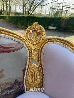 1950 French Louis XVI Corbeille Sofa and Bergere Chairs Set