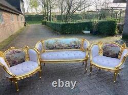 1950 French Louis XVI Corbeille Sofa and Bergere Chairs Set