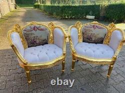 1950 French Louis XVI Corbeille Sofa and Bergere Chairs Set