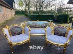 1950 French Louis XVI Corbeille Sofa and Bergere Chairs Set