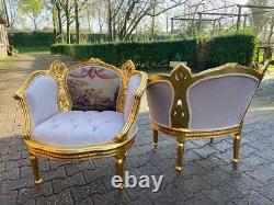 1950 French Louis XVI Corbeille Sofa and Bergere Chairs Set