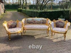 1950 French Louis XVI Corbeille Sofa and Bergere Chairs Set