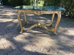1950's Louis Xvi French Coffee Table in Gold Beech and Marble Top