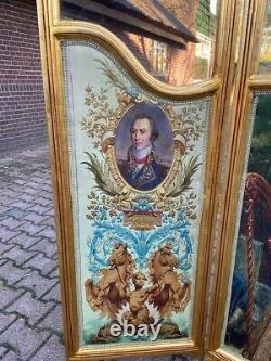1970's French Louis Xvi Screen / Room Divider in Gold Finished Beech and Scenery