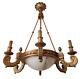 19th Antique French 6 Arms Gilded Wood & Alabaster Chandelier Ceiling Louis Xvi