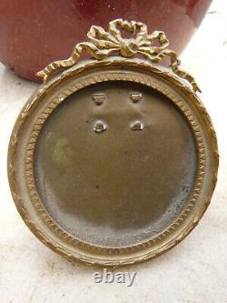 19TH Antique French Bronze Photo Miniature Portrait Frame Ribbon Style Louis XVI