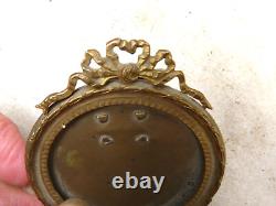 19TH Antique French Bronze Photo Miniature Portrait Frame Ribbon Style Louis XVI