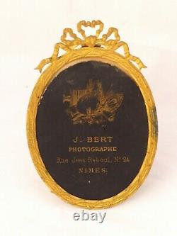 19TH Antique French Bronze Photo Miniature Portrait Frame Ribbon Style Louis XVI