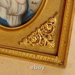 19th Antique Painting Portrait in French Louis XVI Bronze Gilt Dore Frame