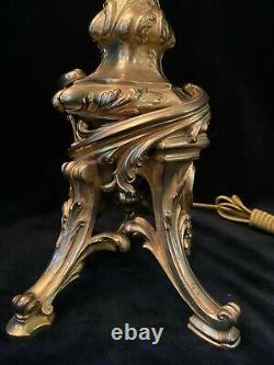 19th C. French Louis XV Style Gilt Bronze Candelabra Table Lamp