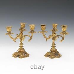 19th C. Pair French Louis Bronze Candelabra Candlesticks Antique
