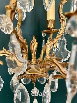 19th Century French Gilt Bronze CRYSTAL CAGE CHANDELIER / Pampille