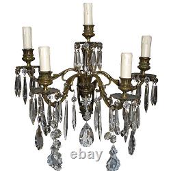 19th Century French Louis XV Bronze and Crystal sconces 5 light a pair