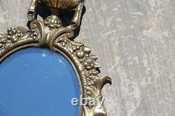 19th Century French Louis XVI Brass Mirrored Triple Arm Candle Wall Sconce
