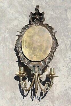 19th Century French Louis XVI Brass Mirrored Triple Arm Candle Wall Sconce
