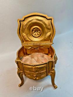 19th Century French Louis XVI Gilded Zamac Jewelry Vanity Box