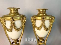 19th Century French Louis XVI Marble and Bronze Cassolettes / Urn Pair