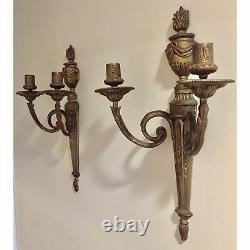19th Century French Louis XVI Style Bronze Cast Sconces 2 arms a pair