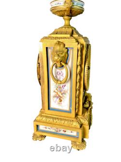 19th Century French Louis XVI Table Clock in Ormolu Bronze With Sevres Porcelain