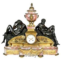 19th Century Louis XVI Classical French gilded ormolu Rouge Bronze Mantel Clock