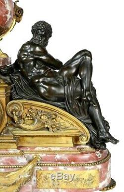 19th Century Louis XVI Classical French gilded ormolu Rouge Bronze Mantel Clock