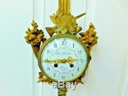 19th Century Louis XVI Style Gilt Hanging Wall Clock Charpentier French Gravelin