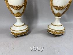 19th Century Pair of French Louis XVI White Marble and Bronze Candelabras