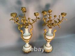 19th Century Pair of French Louis XVI White Marble and Bronze Candelabras