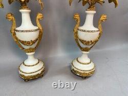 19th Century Pair of French Louis XVI White Marble and Bronze Candelabras