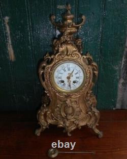 19th Louis XV Rococo Antique French Ormolu Bronze Clock