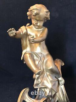 19th Style Louis XV Antique French Angel Golden Bronze Chenet à L'Amour