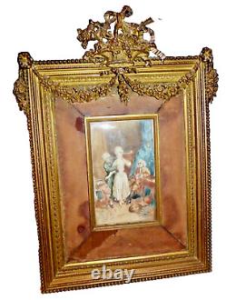 19th Superb French Painting Louise XVI Dore Bronze Picture Frame Bow & Wreath